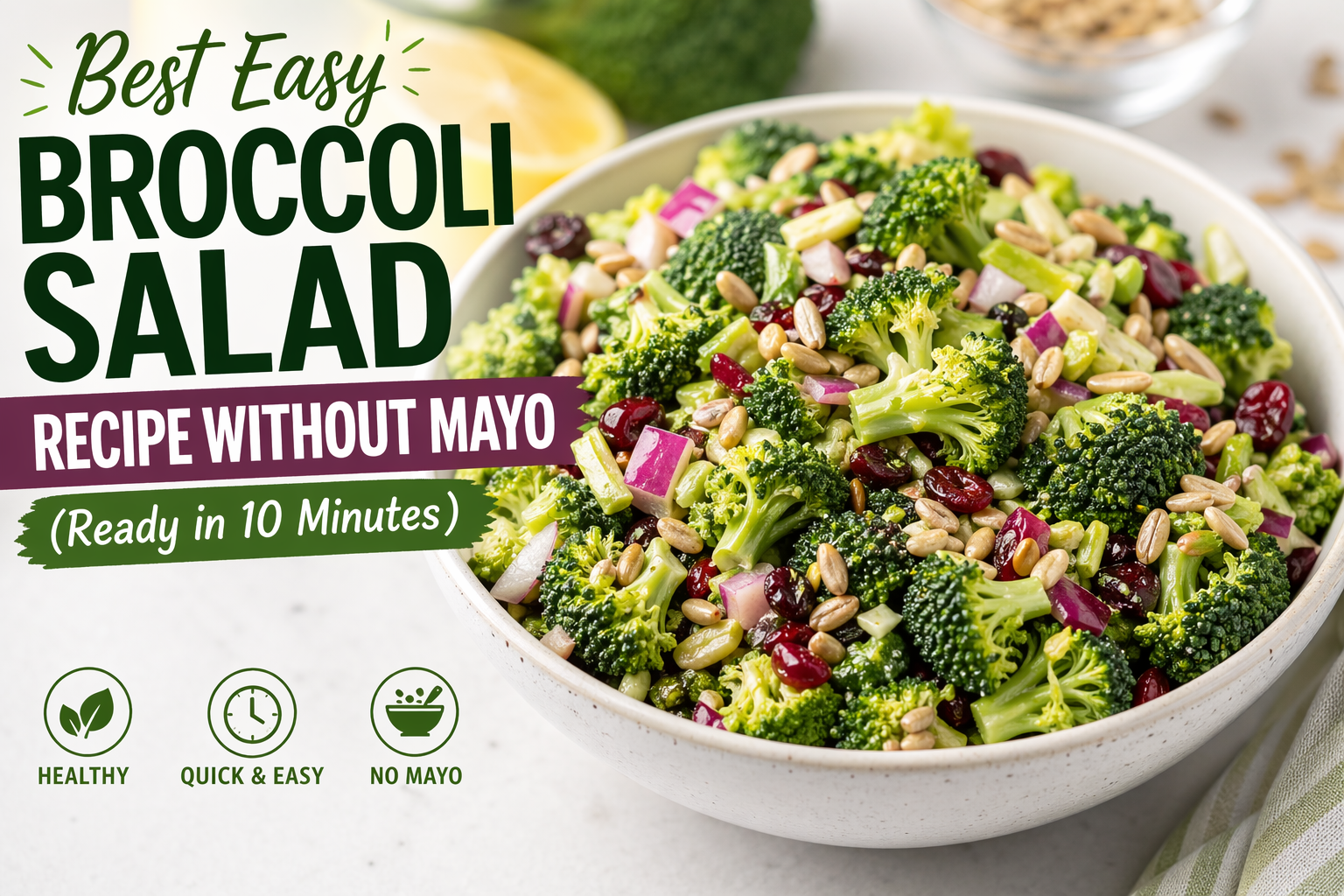 Best Easy Broccoli Salad Recipe Without Mayo (Ready in 10 Minutes)