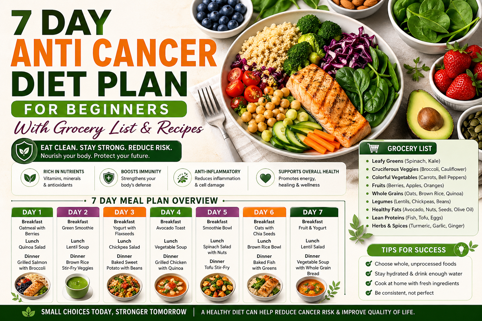 7 Day Anti Cancer Diet Plan for Beginners with Grocery List and Recipes