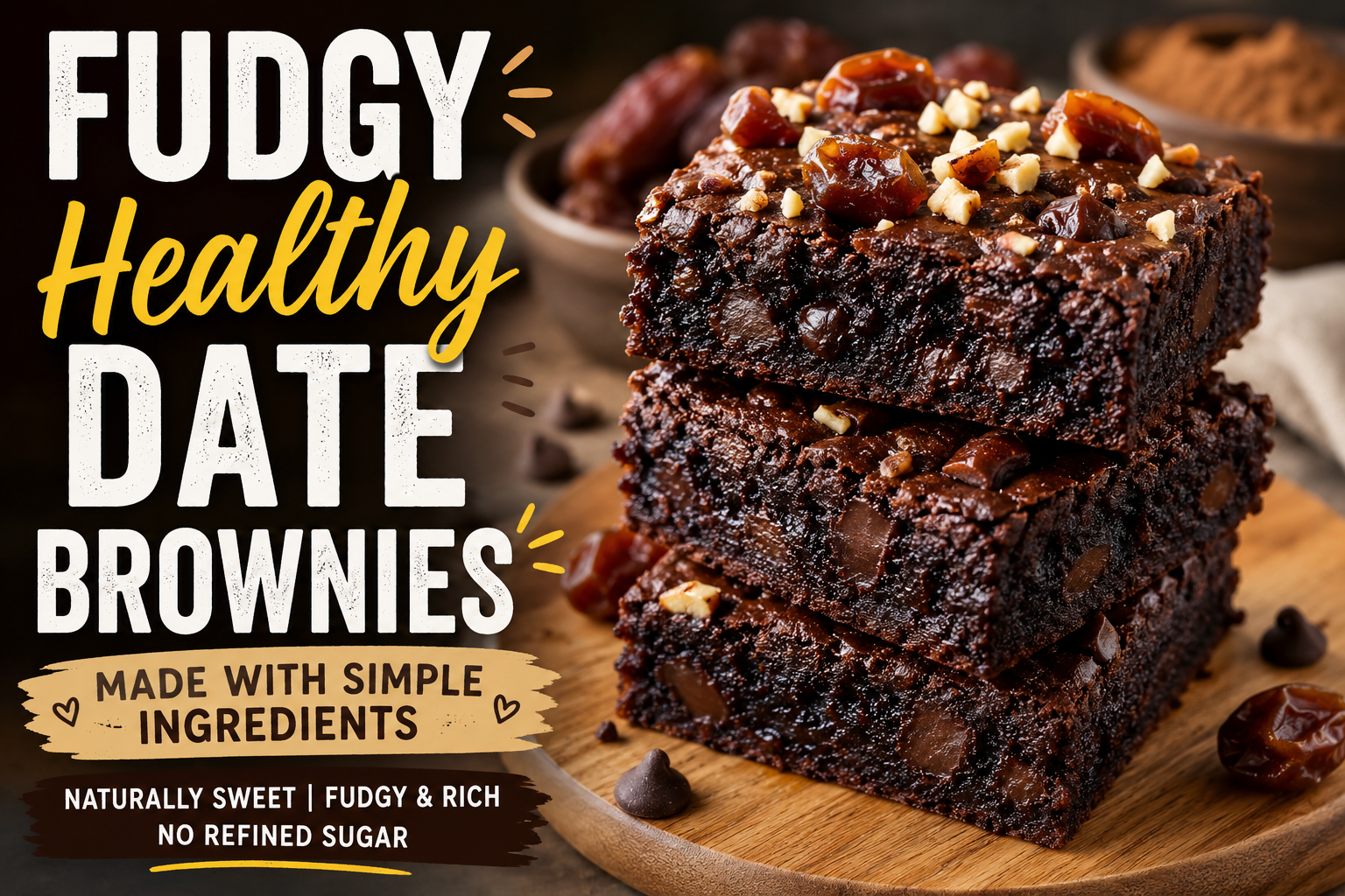Fudgy Healthy Date Brownies Made with Simple Ingredients