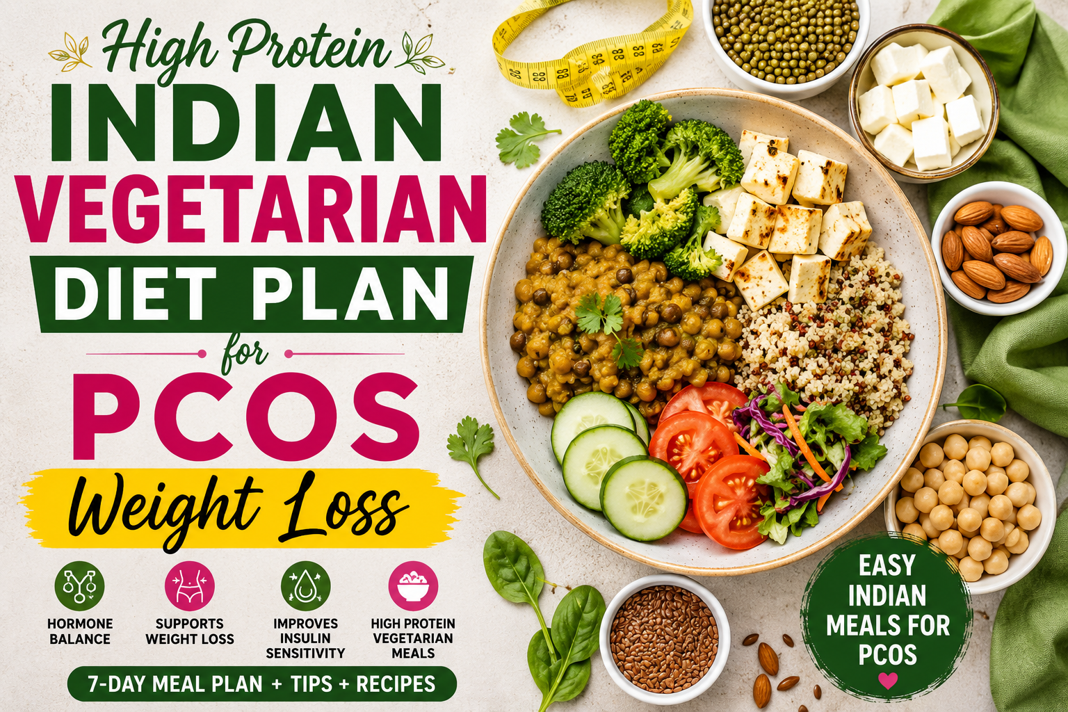 High Protein indian Vegetarian Diet Plan For PCOS Weight Loss